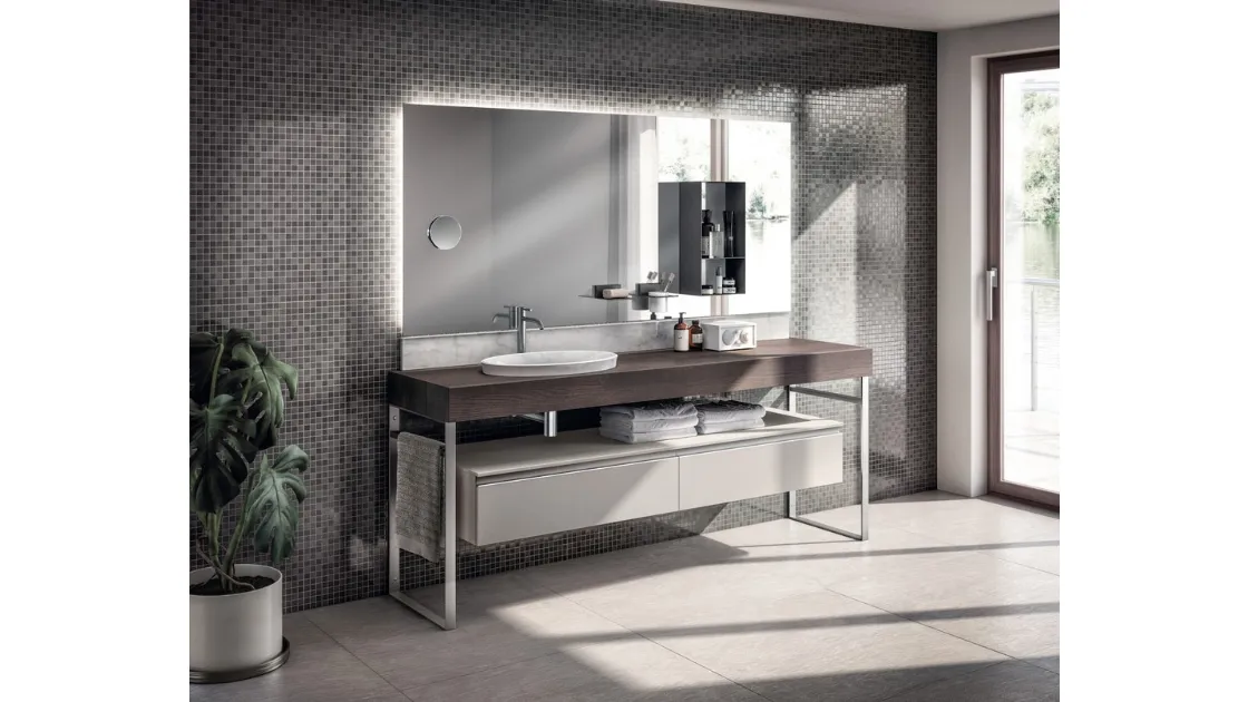 Mobile da Bagno Tratto Laccato Opaco Grigio Chiaro e Rovere di Scavolini Bathrooms